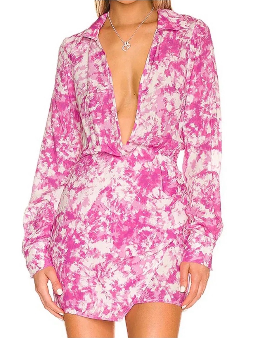 For Love & Lemons Devons Long Sleeve Mini Collar Dress Pink Small $225